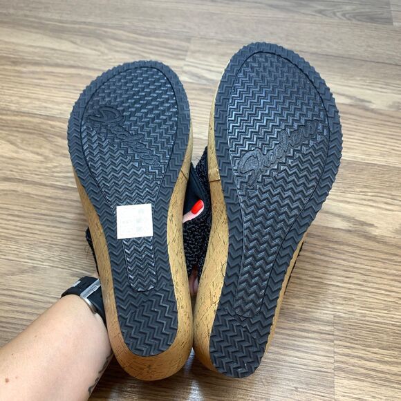 Skechers Luxe Foam Women's Size 11 Black Crochet Slip On Slide Wedge Sandals - Picture 7 of 9